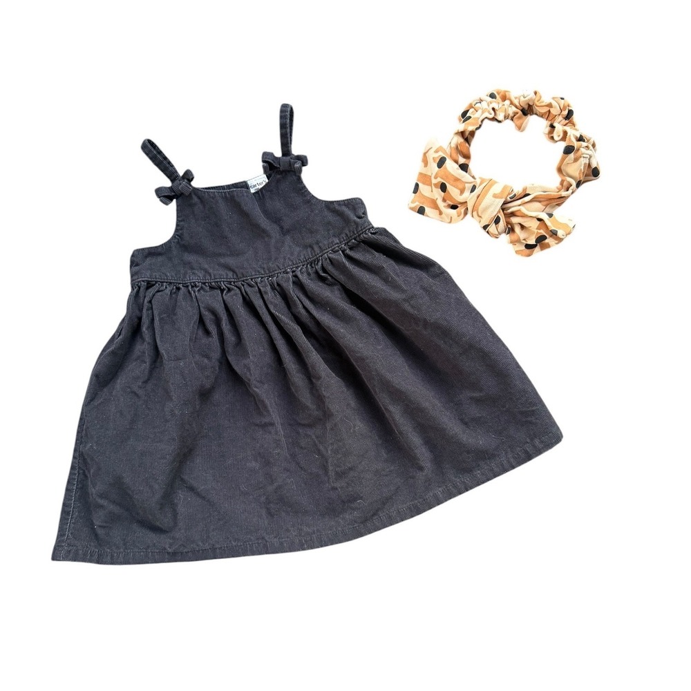 Carter's Corduroy Jumper Dress Baby Girl 18M Black with Kate Quinn Headband